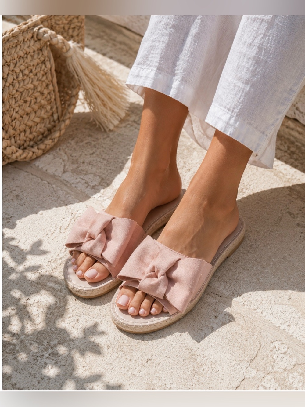 Manebí‎ Blush Pink Suede Bow Espadrille Slide Sandals EU 41 US 10 Resort Luxe